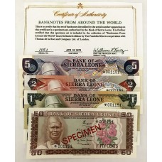 SIERRA LEONE 1979 . FIFTY 50 CENTS - FIVE 5 DOLLARS BANKNOTES . SPECIMEN